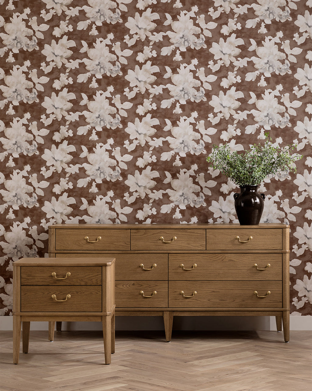 Classic Honey Oak Veneer Nightstand with Drop Pulls & Soft-Close Drawers for Bedroom