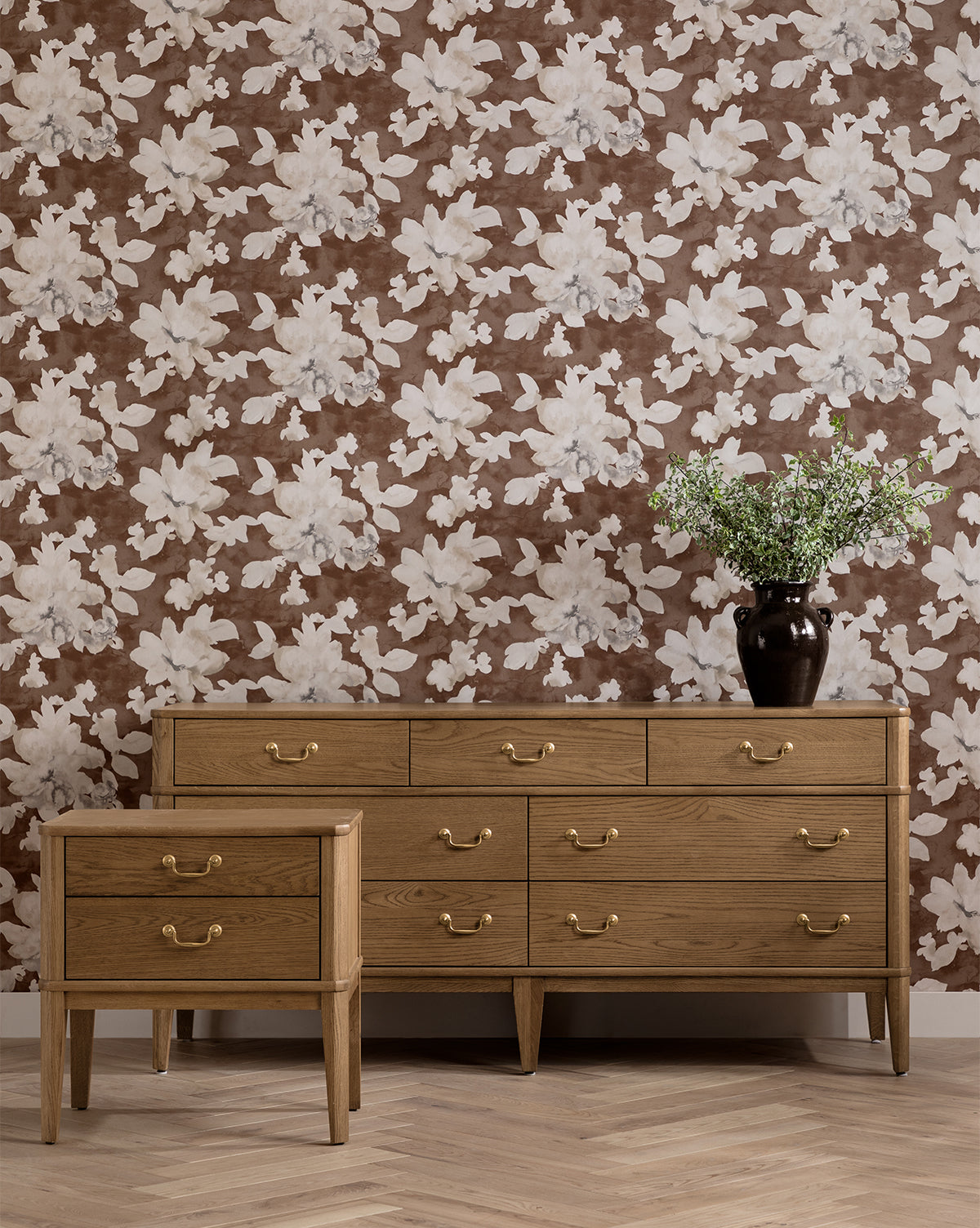 Classic Honey Oak Veneer Nightstand with Drop Pulls & Soft-Close Drawers for Bedroom