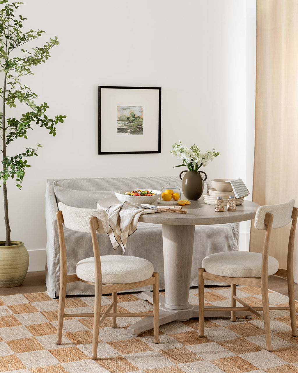 Farmhouse White Oak Dining Table with Rustic Woodgrain Details for Dining Room