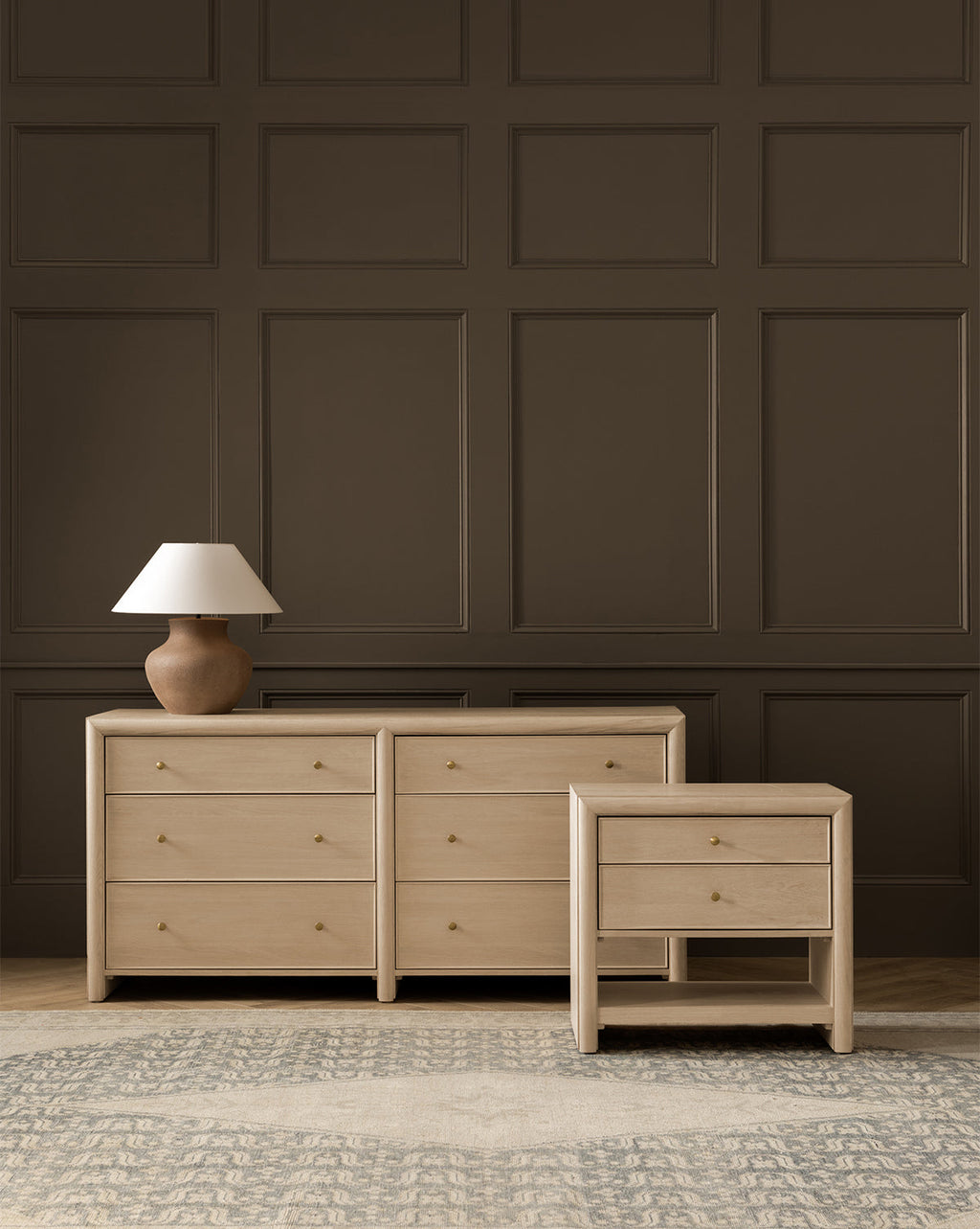 Minimalist Bleached Oak Dresser with Beaded Detail for Bedroom