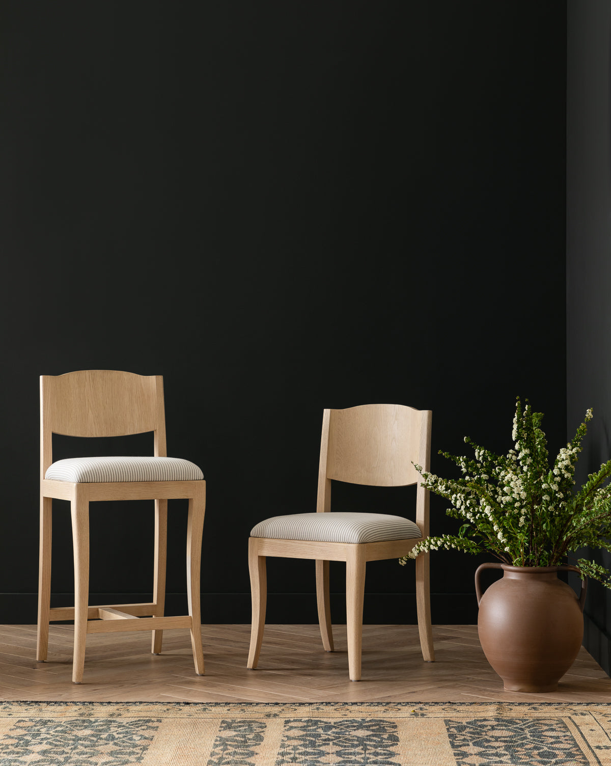 Classic White Oak Dining Chair with Curved Details & Upholstered Seat for Dining Room