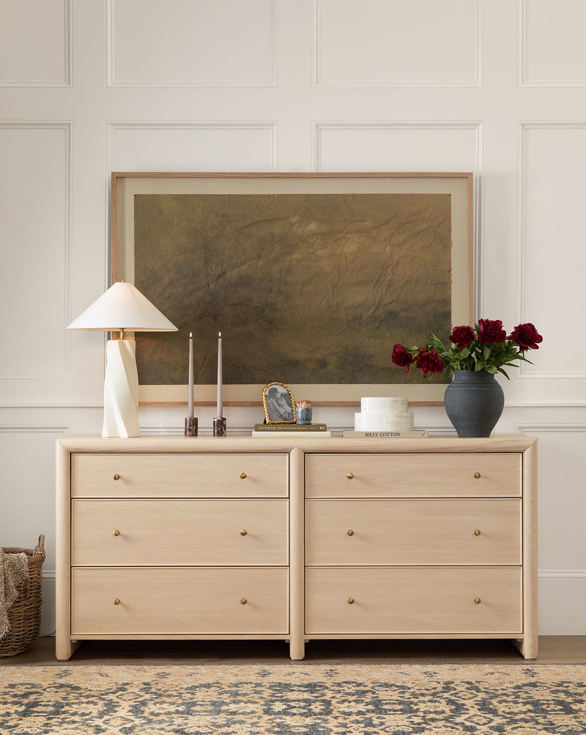 Minimalist Bleached Oak Dresser with Beaded Detail for Bedroom