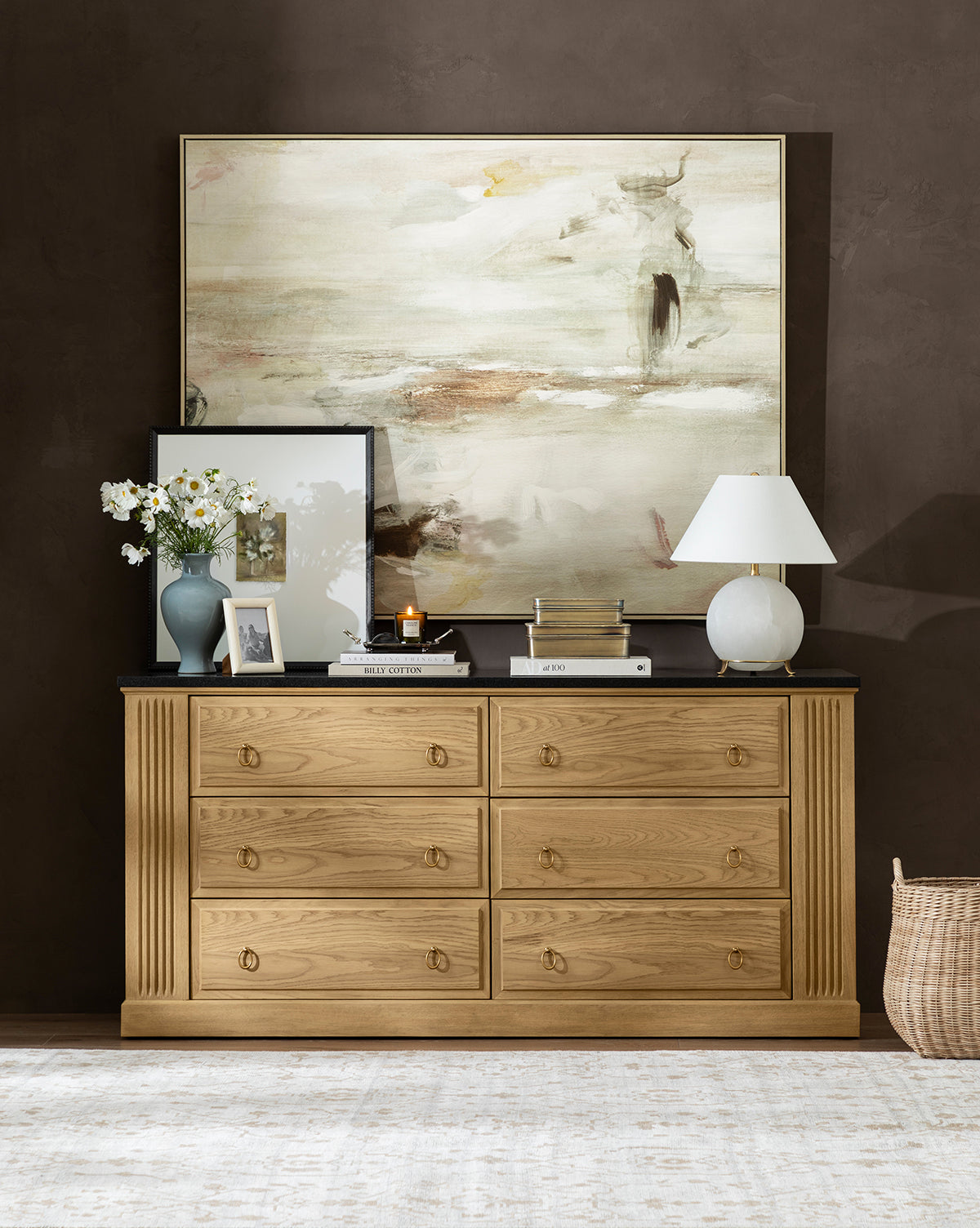 Artisan Drift Oak Dresser with Granite Top & Fluted Detail for Bedroom