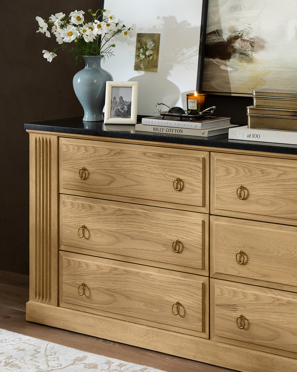 Artisan Drift Oak Dresser with Granite Top & Fluted Detail for Bedroom