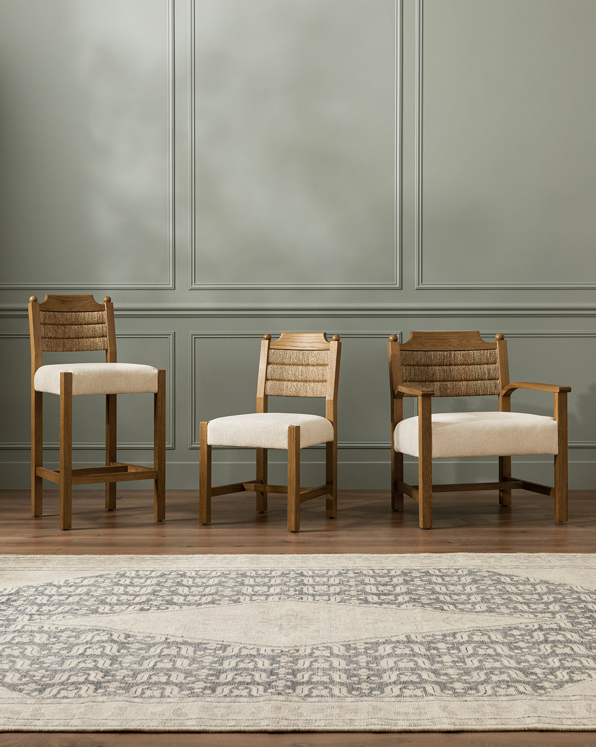 Coastal Honey Oak & Seagrass Dining Chair with Performance Blend Seat for Dining Room