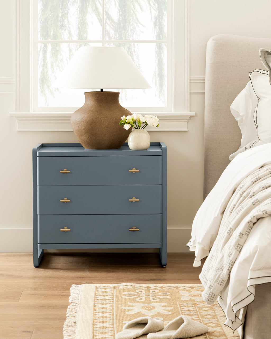 Classic Painted Nightstand with Brass Hardware for Bedroom