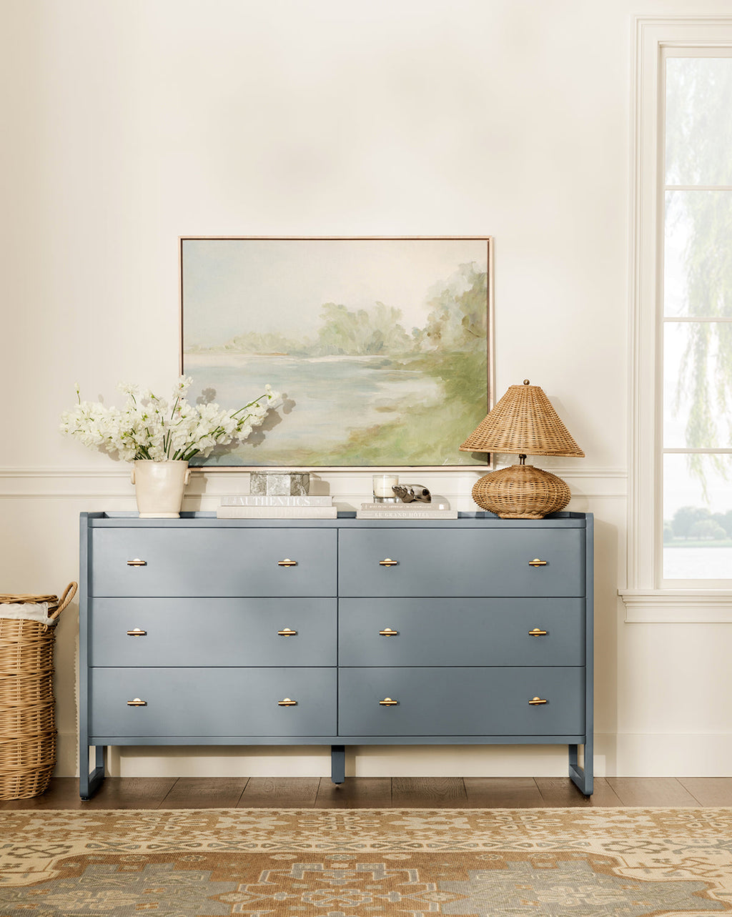 Classic Painted Dresser with Brass Hardware & Three Spacious Drawers for Bedroom