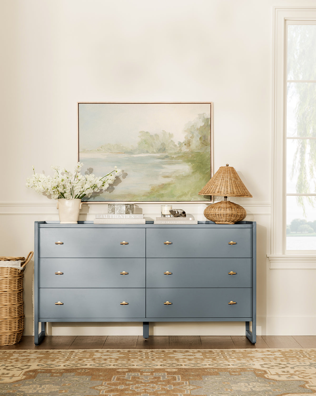 Classic Painted Dresser with Brass Hardware & Three Spacious Drawers for Bedroom