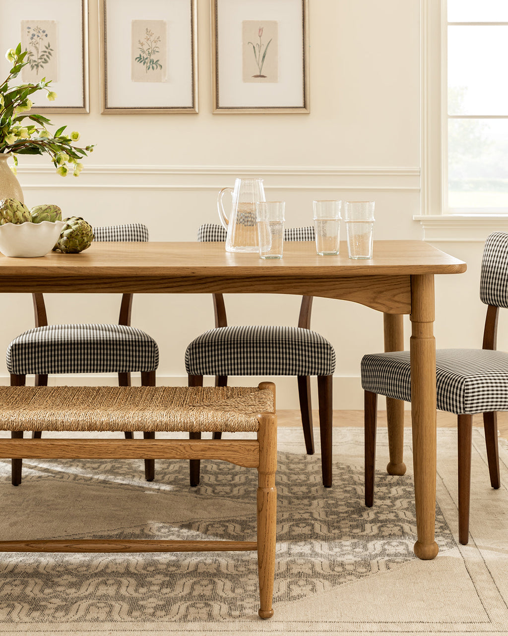 Rustic Honey Oak Dining Table with Notched Leg & Ball Foot for Dining Room