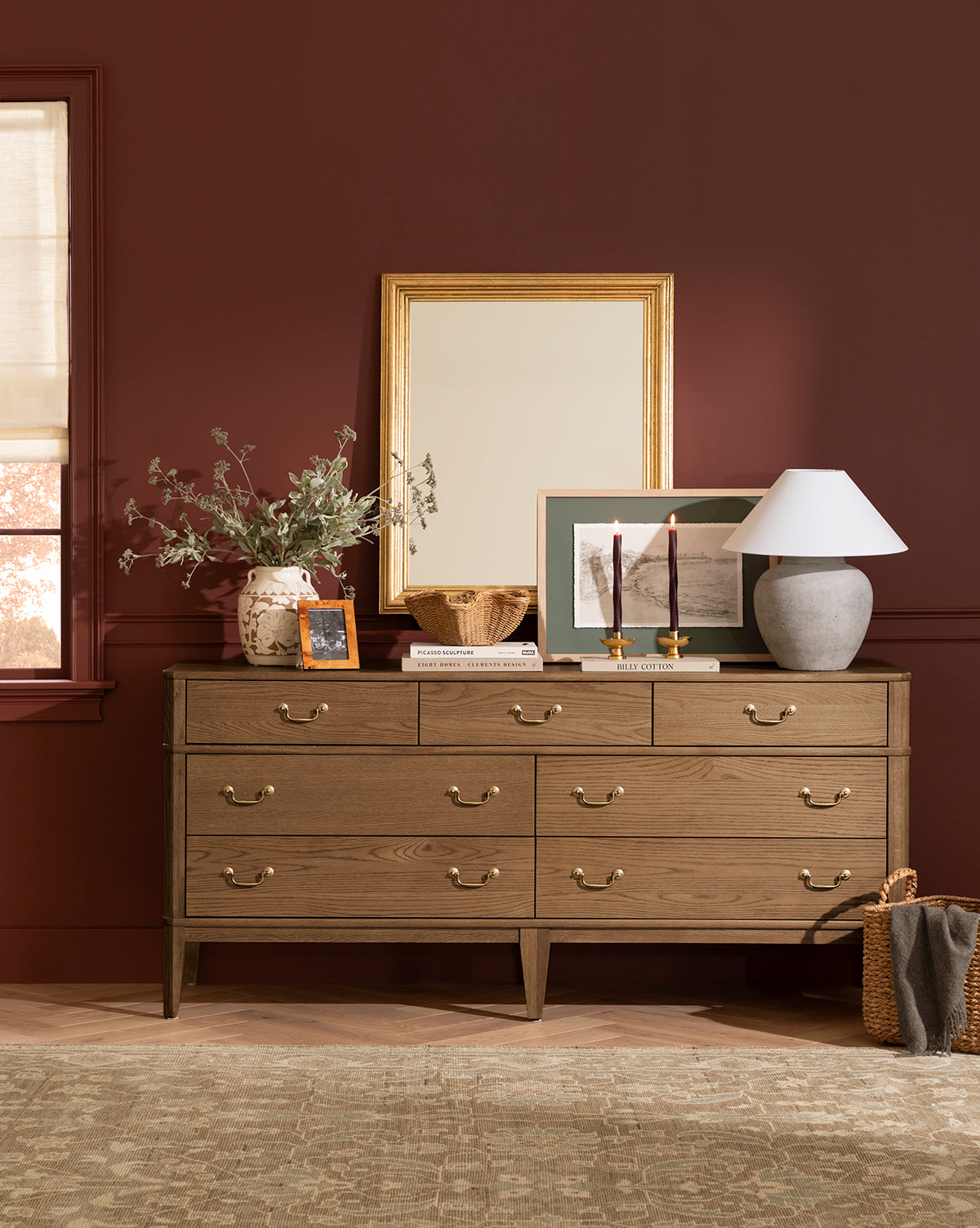 Classic Honey Oak Veneer Dresser with Drop Pulls for Bedroom