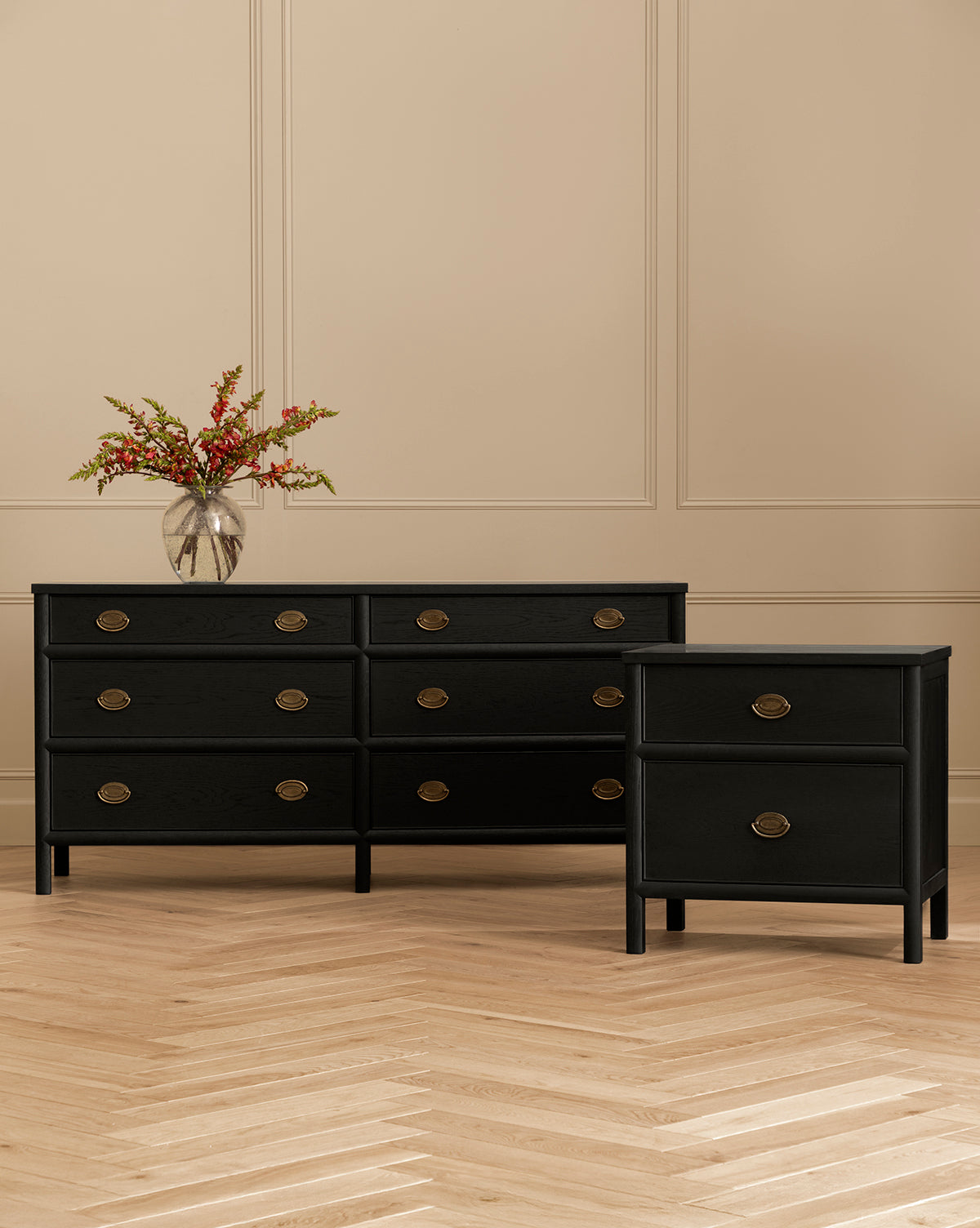 Modern Black Ash Dresser with Brass Hardware for Bedroom