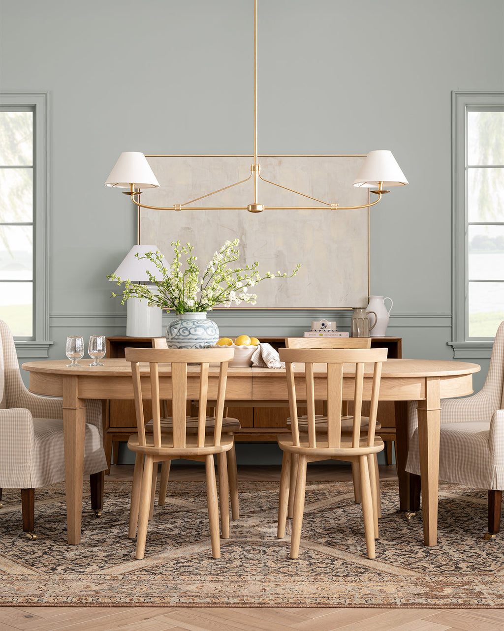 Classic Oak Extension Dining Table with Tapered Legs for Dining Room