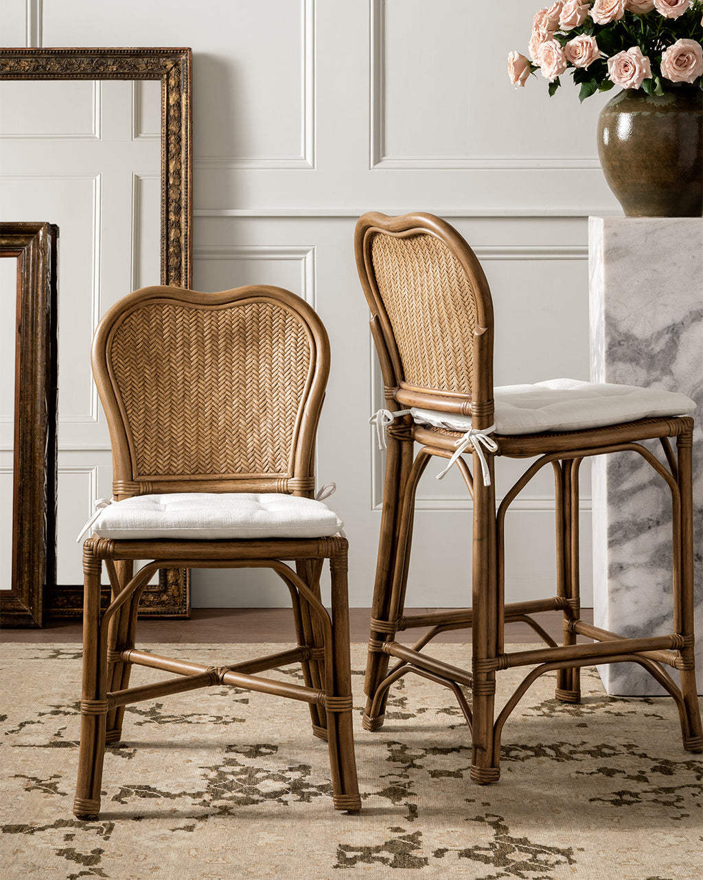 Coastal Woven Fabric Dining Chair with Blind Tufting for Dining Room