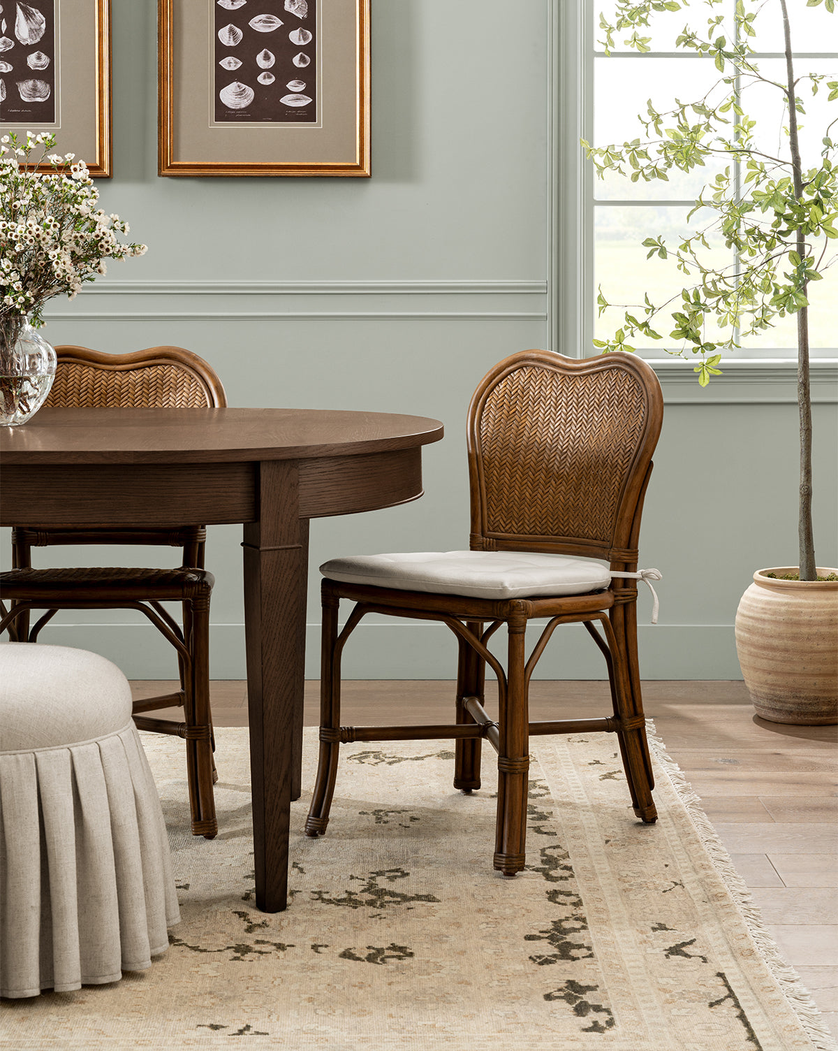 Coastal Woven Fabric Dining Chair with Blind Tufting for Dining Room