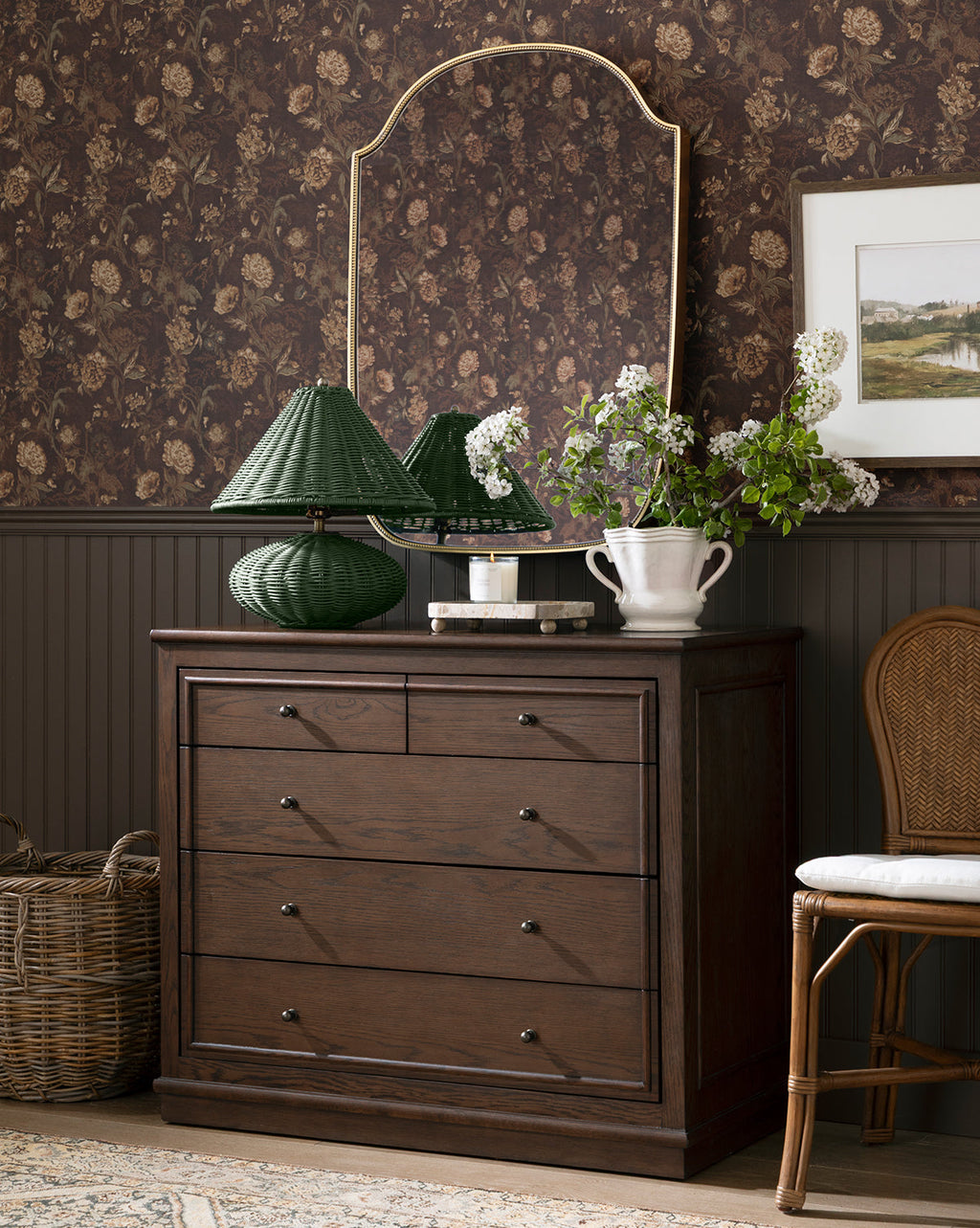 Classic English Oak Dresser with Antique Brass Pulls for Bedroom