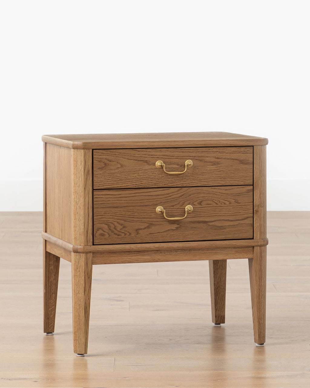 Classic Honey Oak Veneer Nightstand with Drop Pulls & Soft-Close Drawers for Bedroom