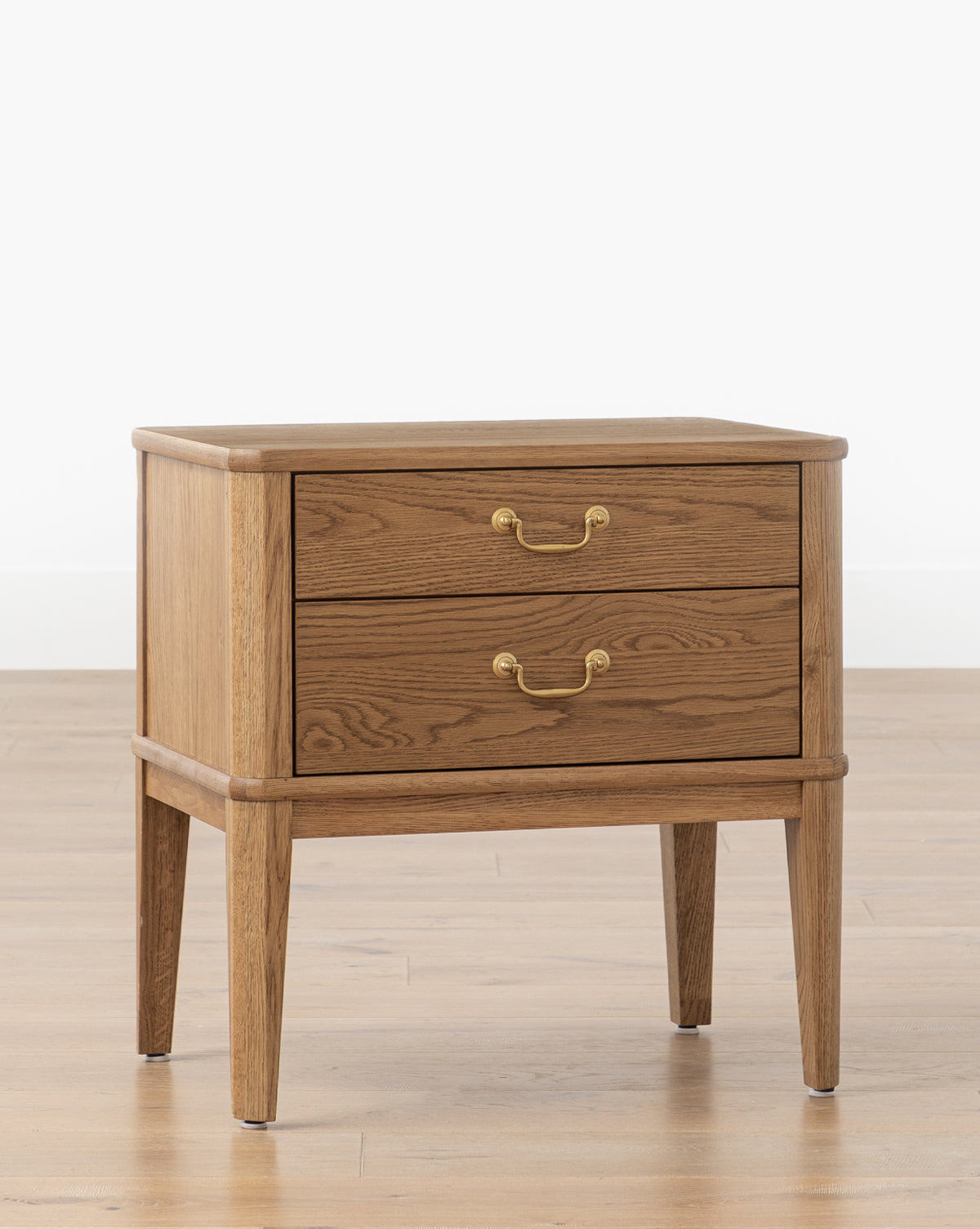 Classic Honey Oak Veneer Nightstand with Drop Pulls & Soft-Close Drawers for Bedroom