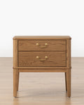 Classic Honey Oak Veneer Nightstand with Drop Pulls & Soft-Close Drawers for Bedroom