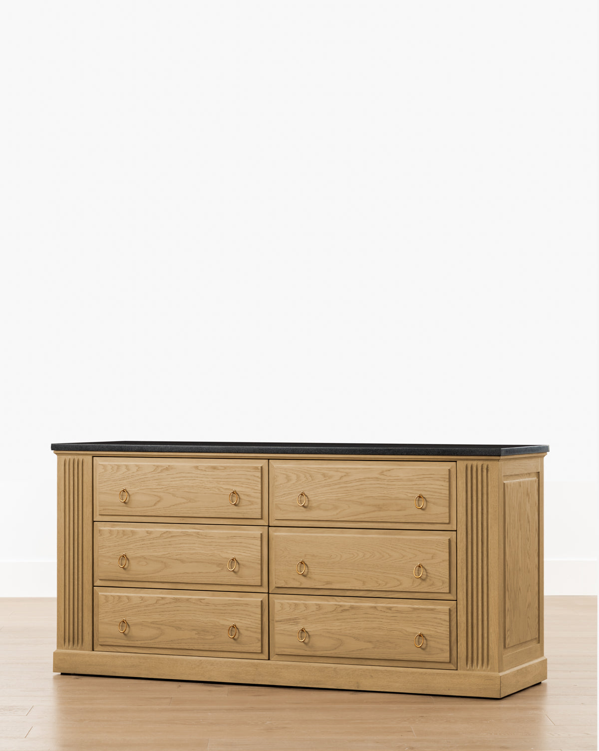 Artisan Drift Oak Dresser with Granite Top & Fluted Detail for Bedroom
