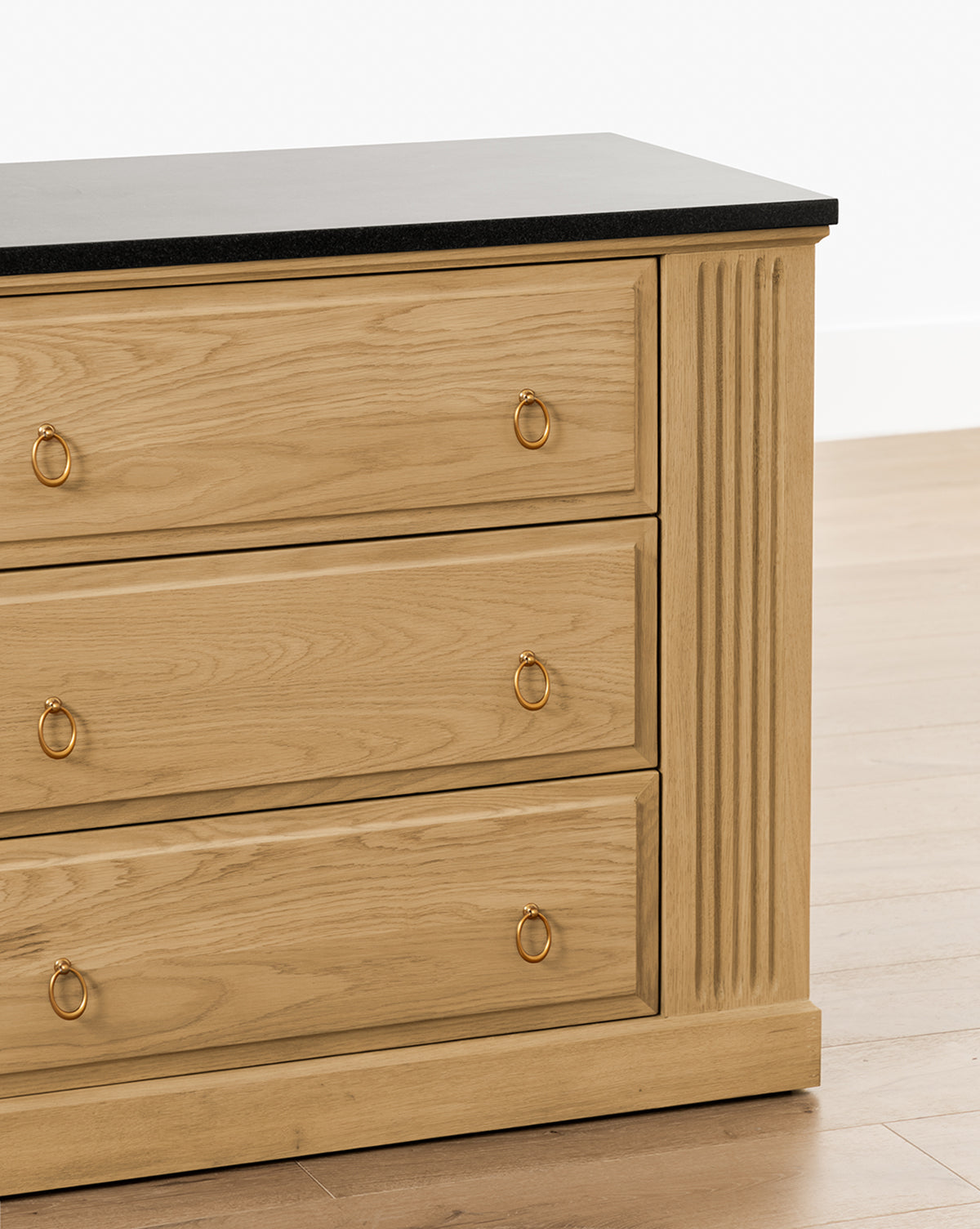 Artisan Drift Oak Dresser with Granite Top & Fluted Detail for Bedroom
