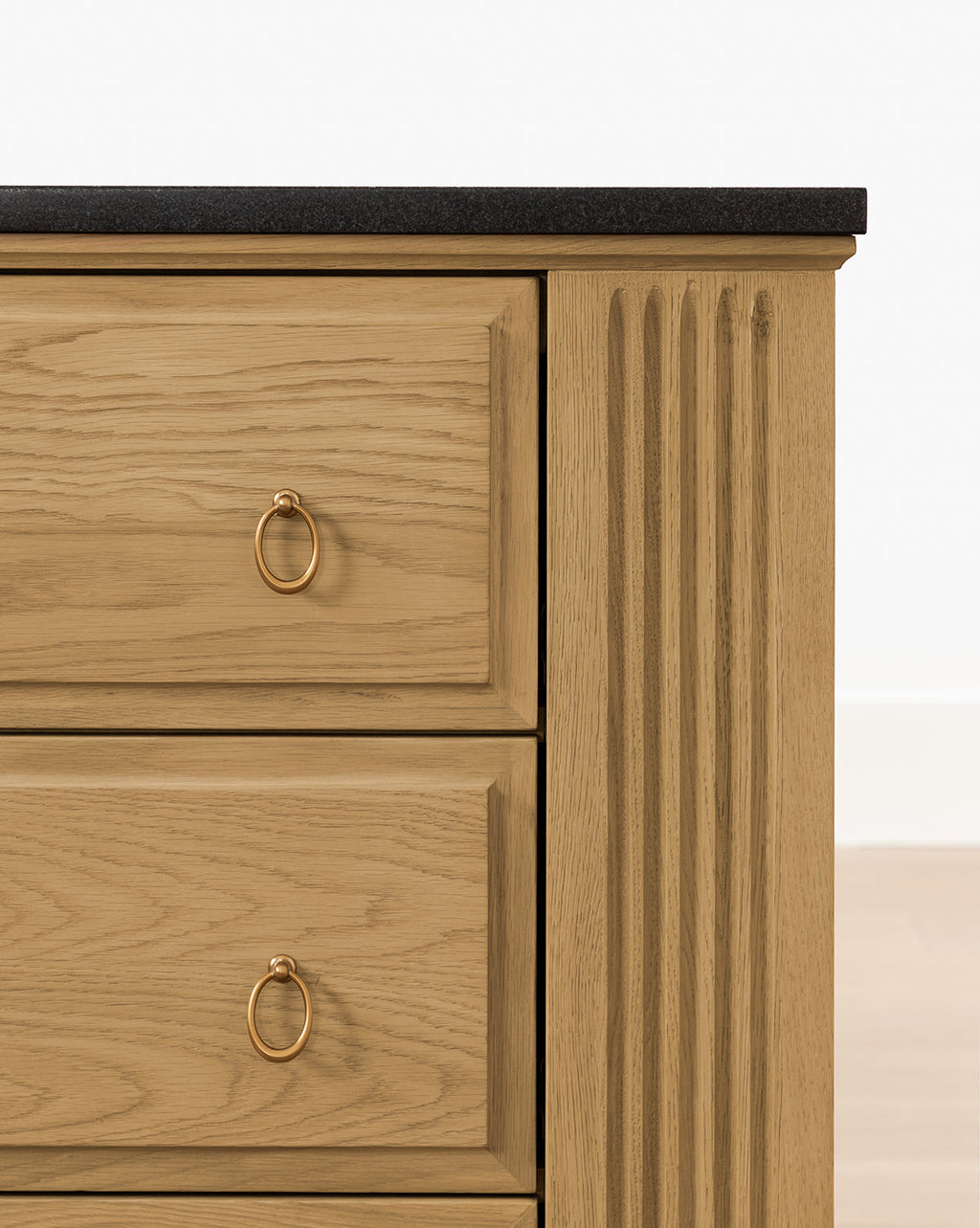 Artisan Drift Oak Dresser with Granite Top & Fluted Detail for Bedroom