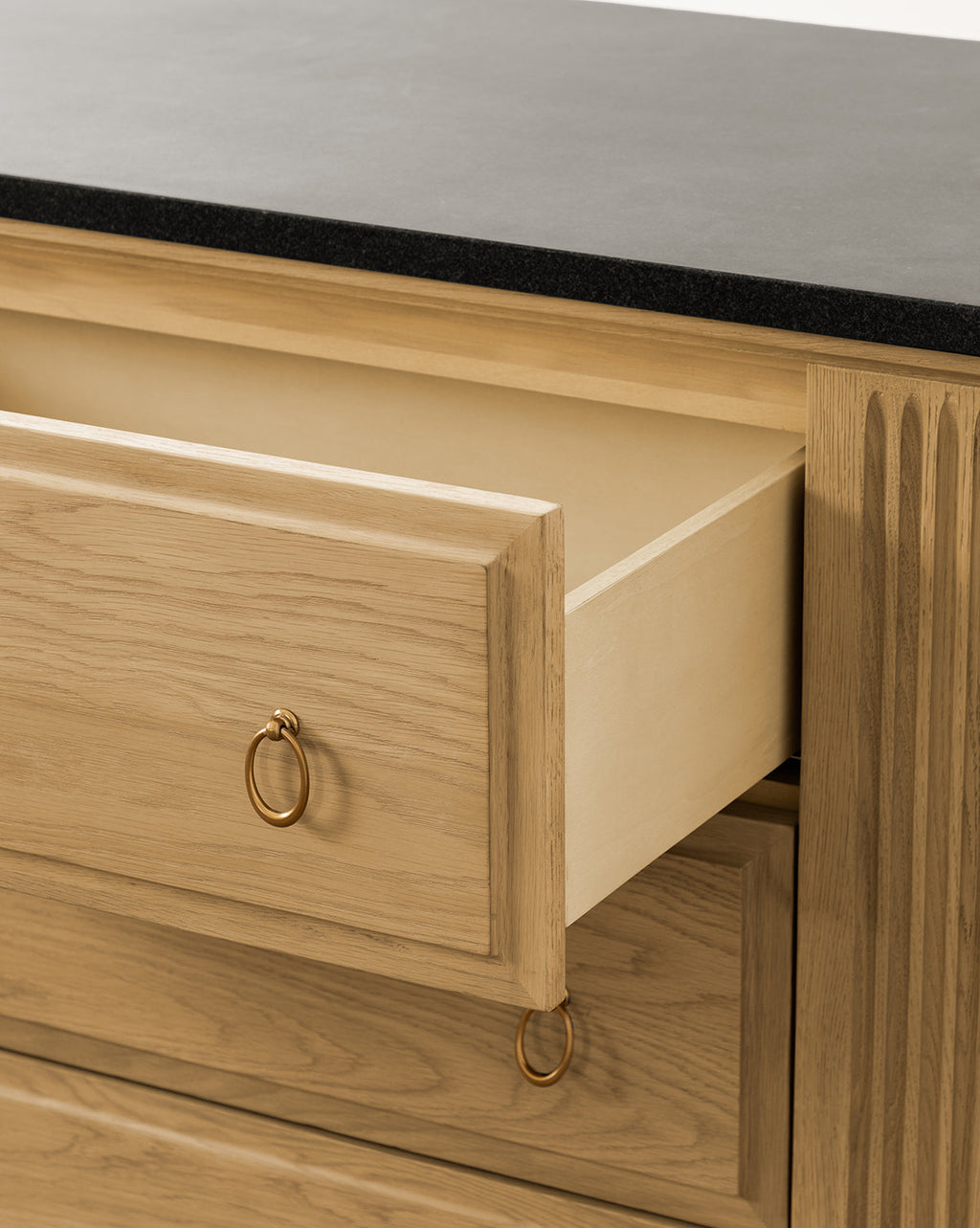 Artisan Drift Oak Dresser with Granite Top & Fluted Detail for Bedroom