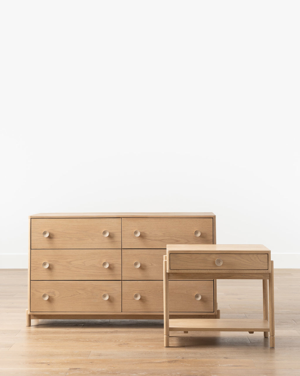 Classic Oak Nightstand with Round Pulls & Open Lower Shelf for Bedroom