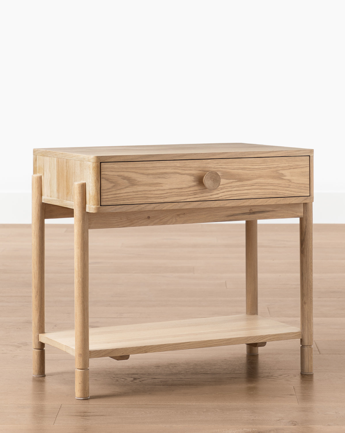 Classic Oak Nightstand with Round Pulls & Open Lower Shelf for Bedroom