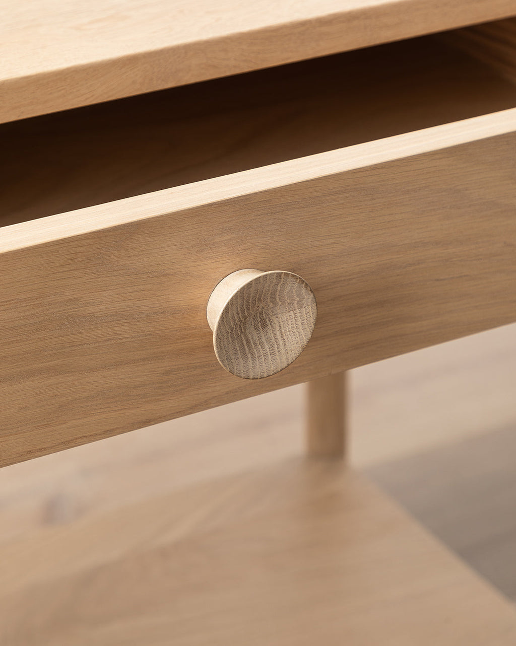 Classic Oak Nightstand with Round Pulls & Open Lower Shelf for Bedroom