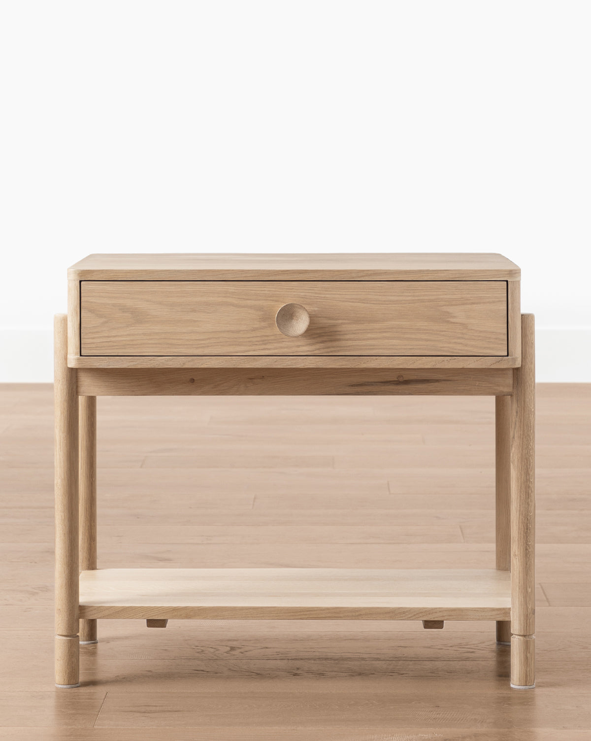 Classic Oak Nightstand with Round Pulls & Open Lower Shelf for Bedroom