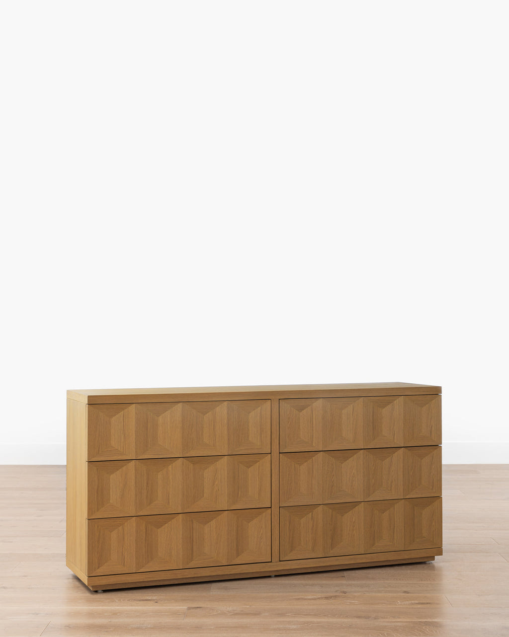 Artisan White Oak Dresser with Geometric Motifs & Spacious Storage for Bedroom