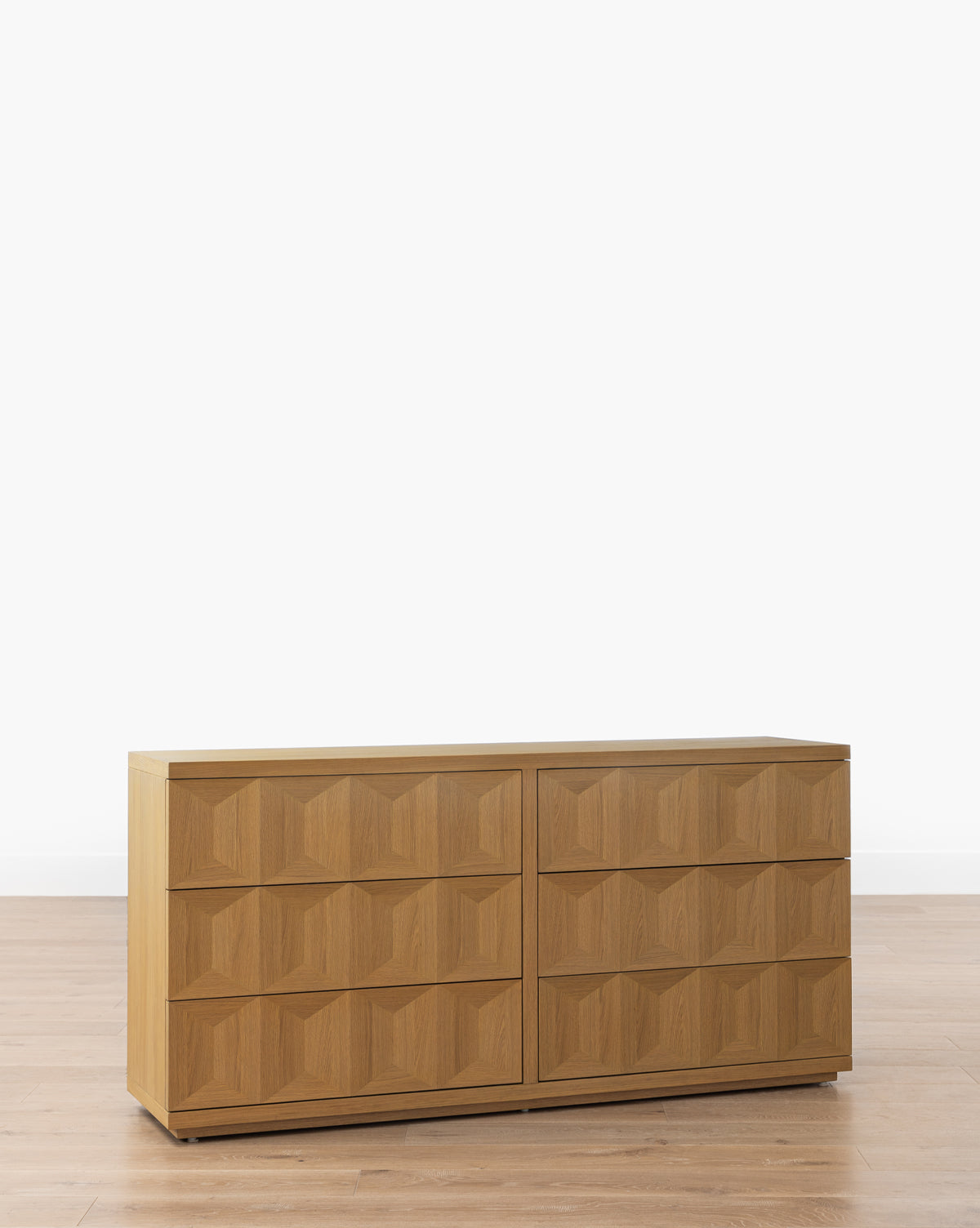 Artisan White Oak Dresser with Geometric Motifs & Spacious Storage for Bedroom