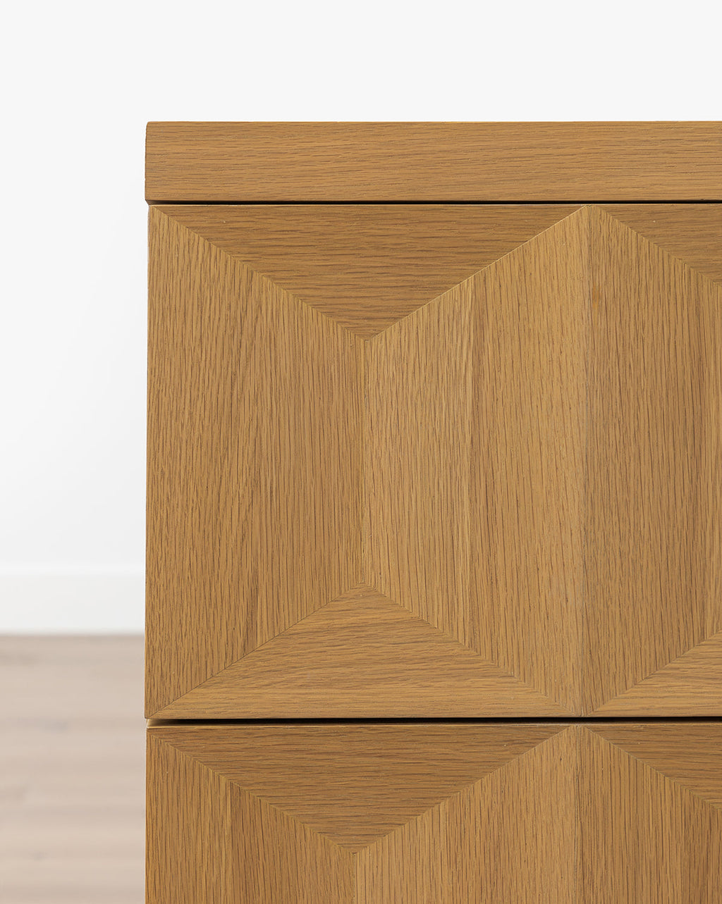 Artisan White Oak Dresser with Geometric Motifs & Spacious Storage for Bedroom