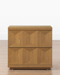 Artisan White Oak Nightstand with Geometric Motifs & Spacious Storage for Bedroom
