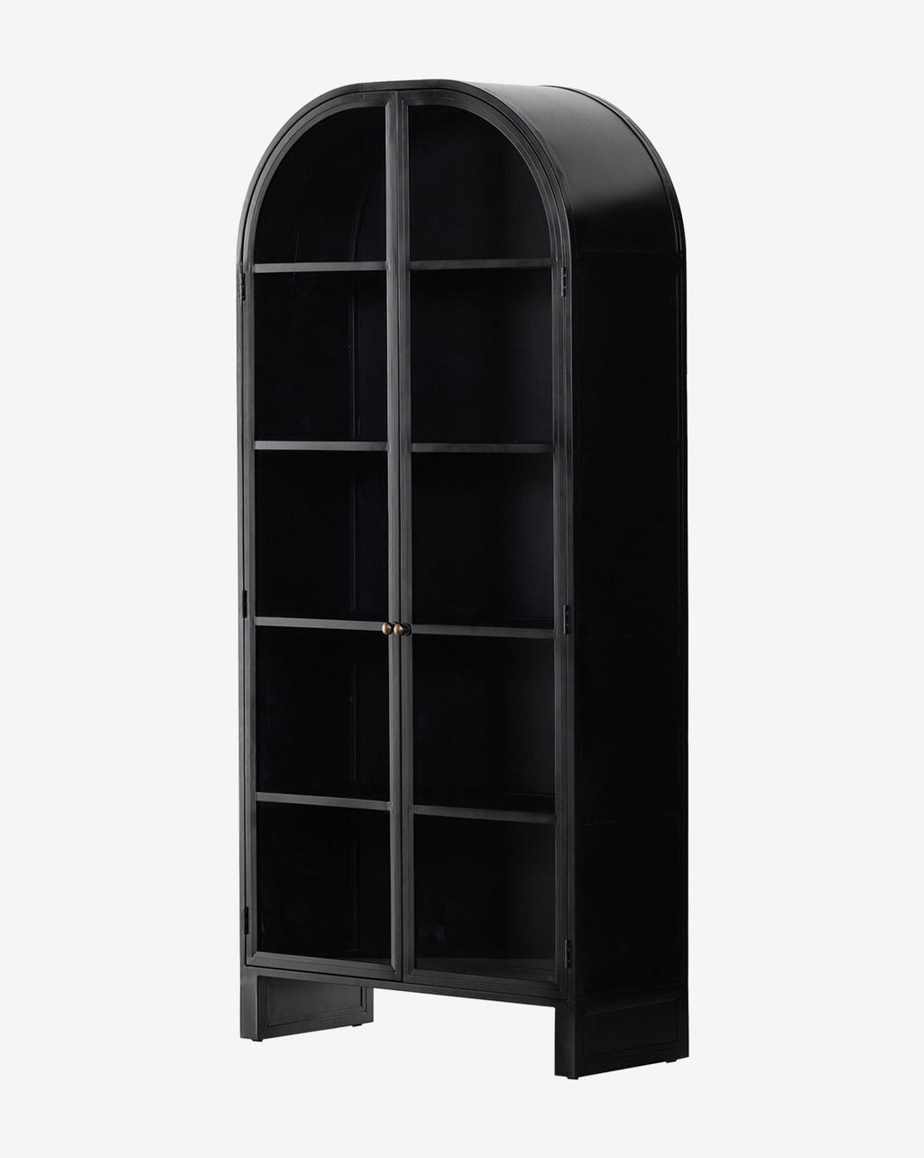 Industrial Iron Cabinet with Rounded Form & Glass Doors for Living Room