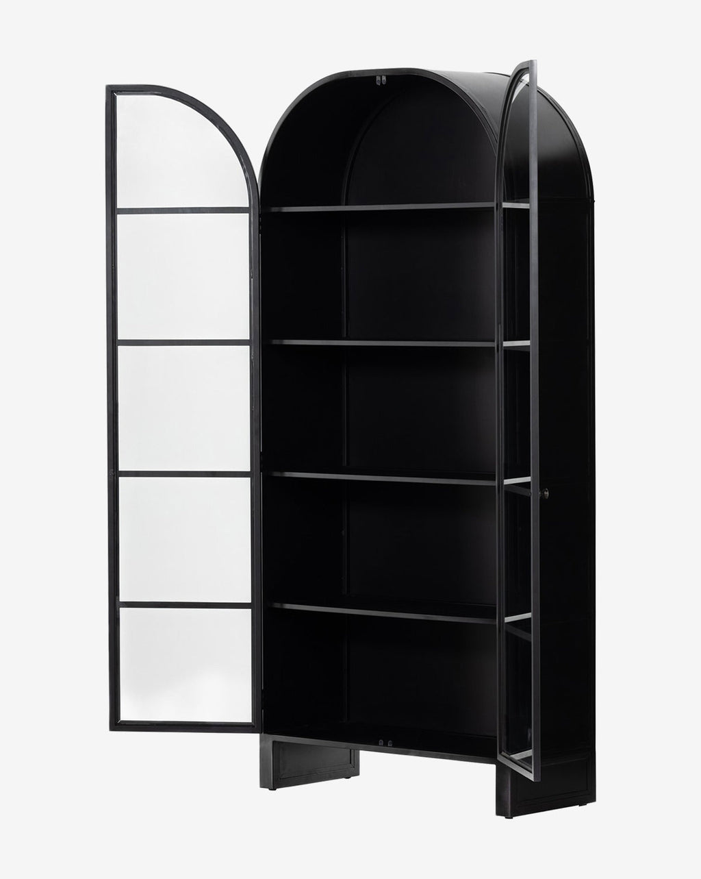 Industrial Iron Cabinet with Rounded Form & Glass Doors for Living Room