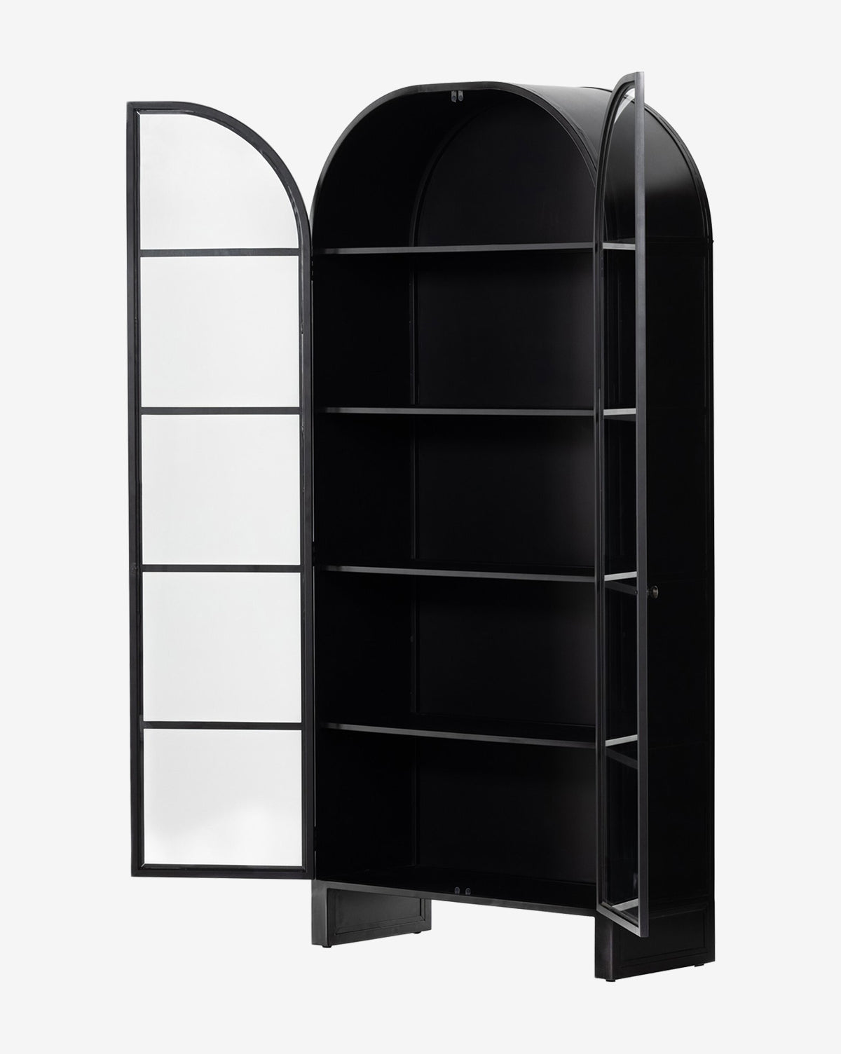 Industrial Iron Cabinet with Rounded Form & Glass Doors for Living Room