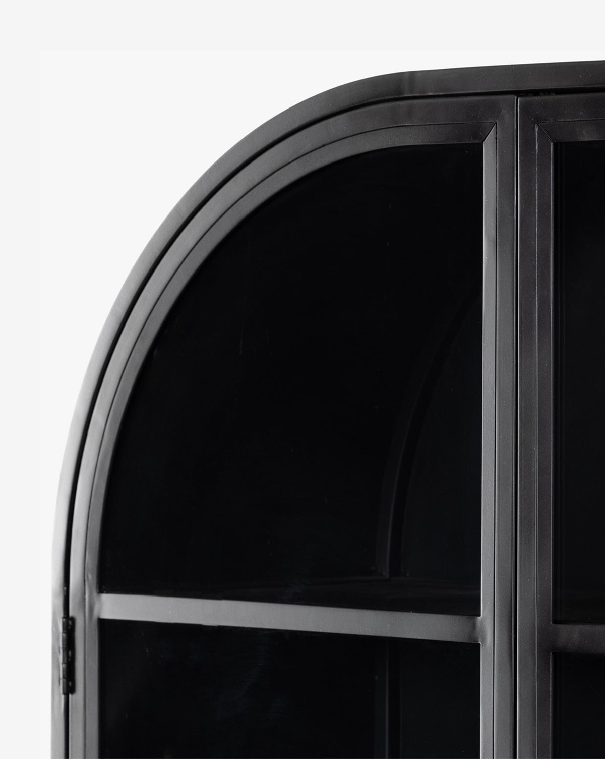 Industrial Iron Cabinet with Rounded Form & Glass Doors for Living Room