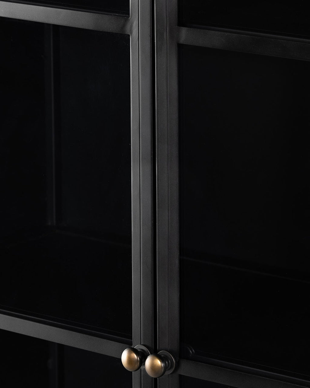Industrial Iron Cabinet with Rounded Form & Glass Doors for Living Room