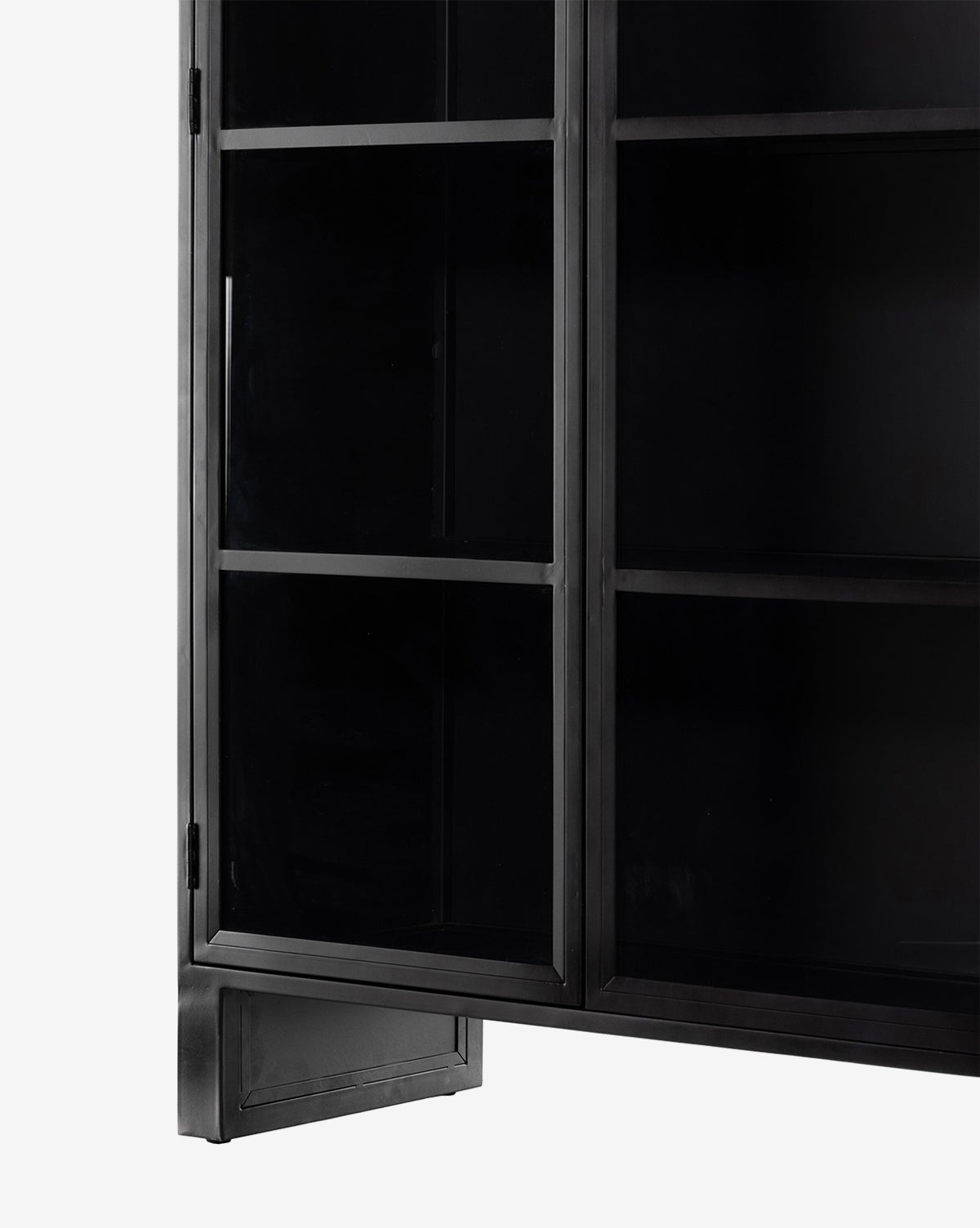 Industrial Iron Cabinet with Rounded Form & Glass Doors for Living Room