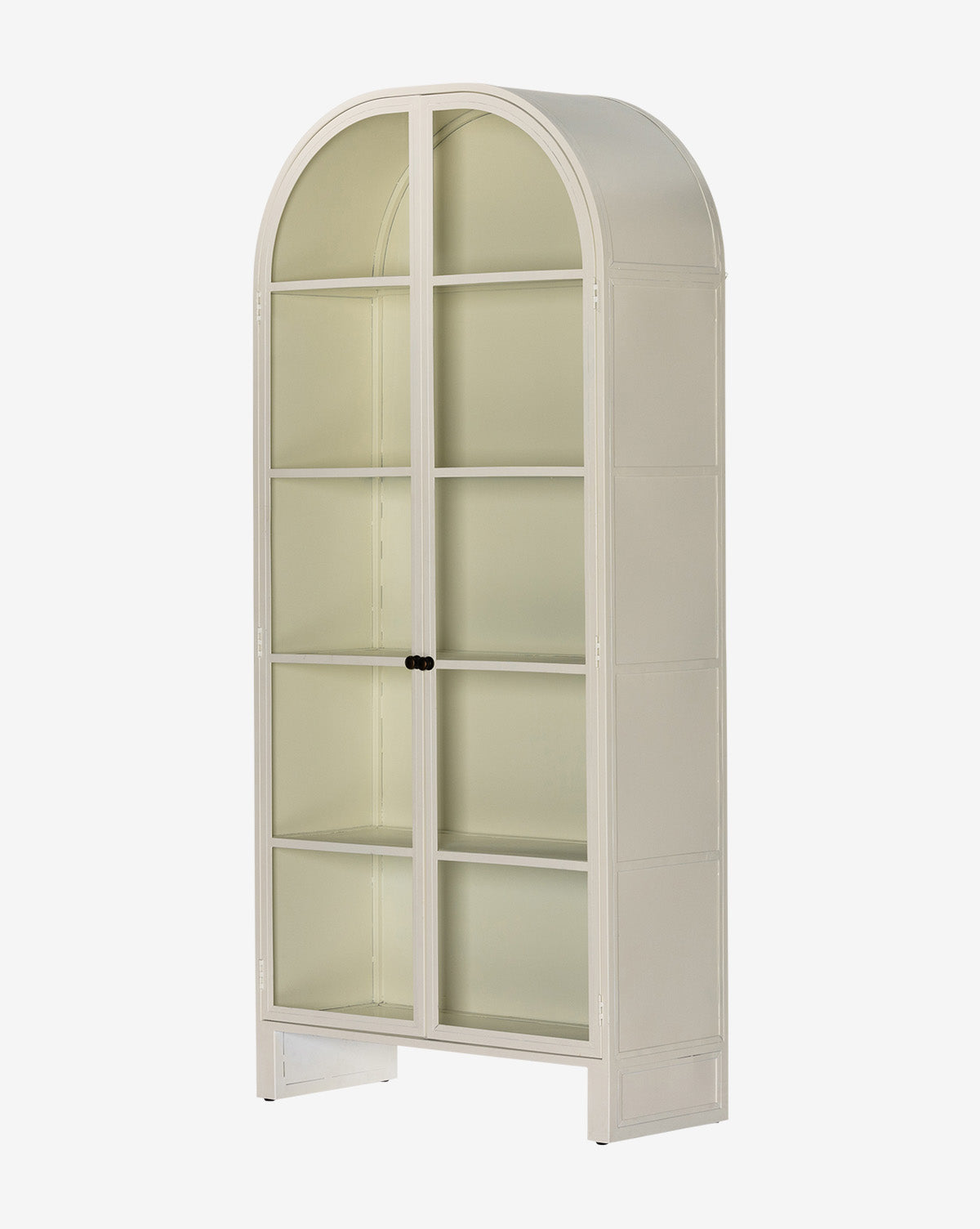 Industrial Iron Cabinet with Rounded Form & Glass Doors for Living Room