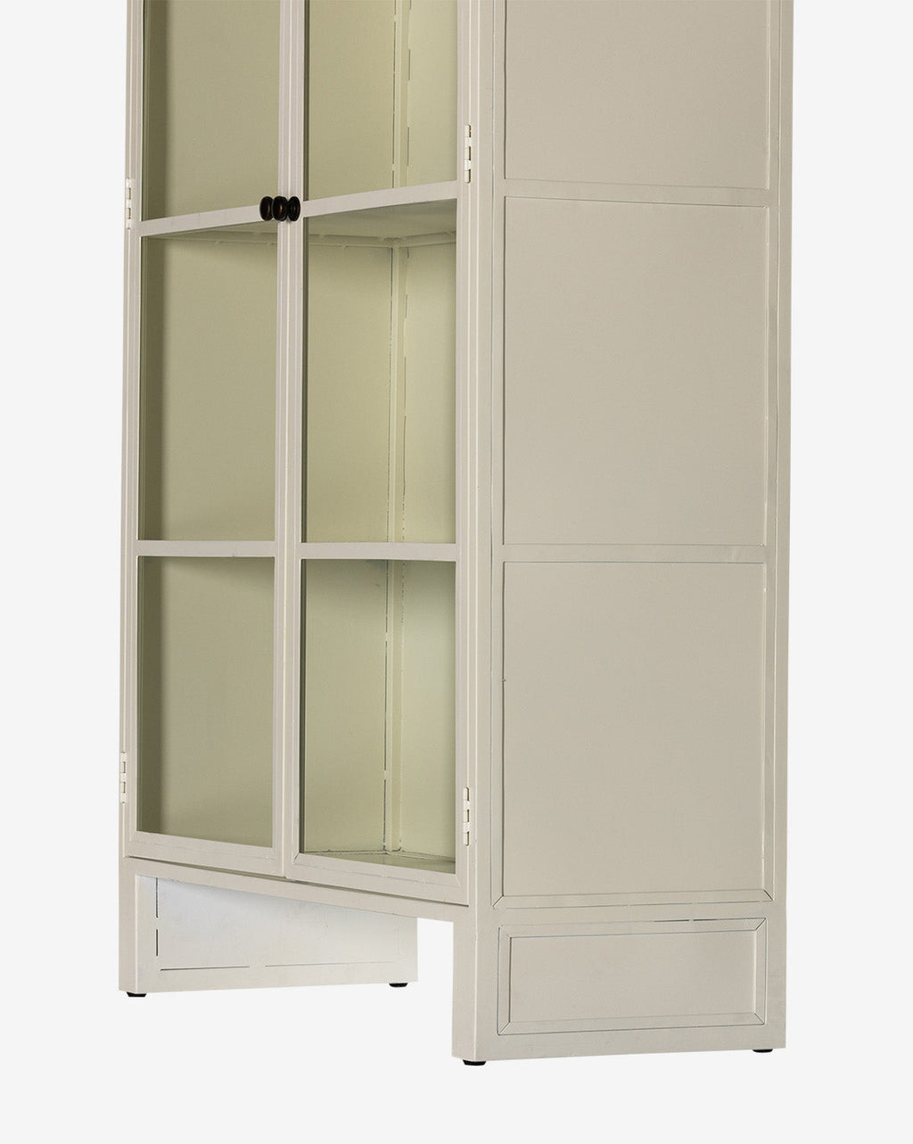 Industrial Iron Cabinet with Rounded Form & Glass Doors for Living Room