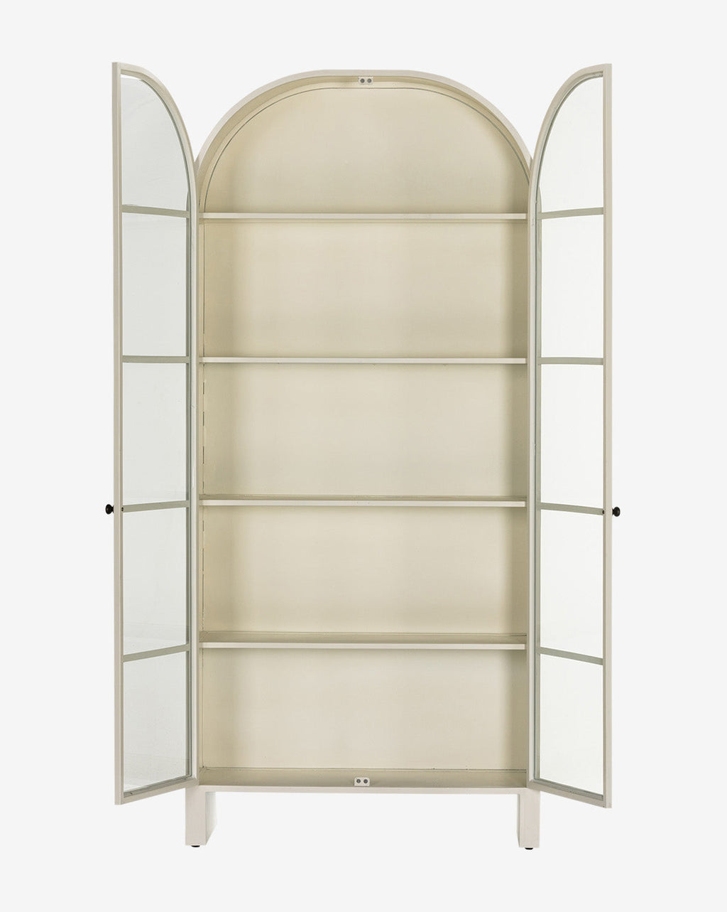 Industrial Iron Cabinet with Rounded Form & Glass Doors for Living Room