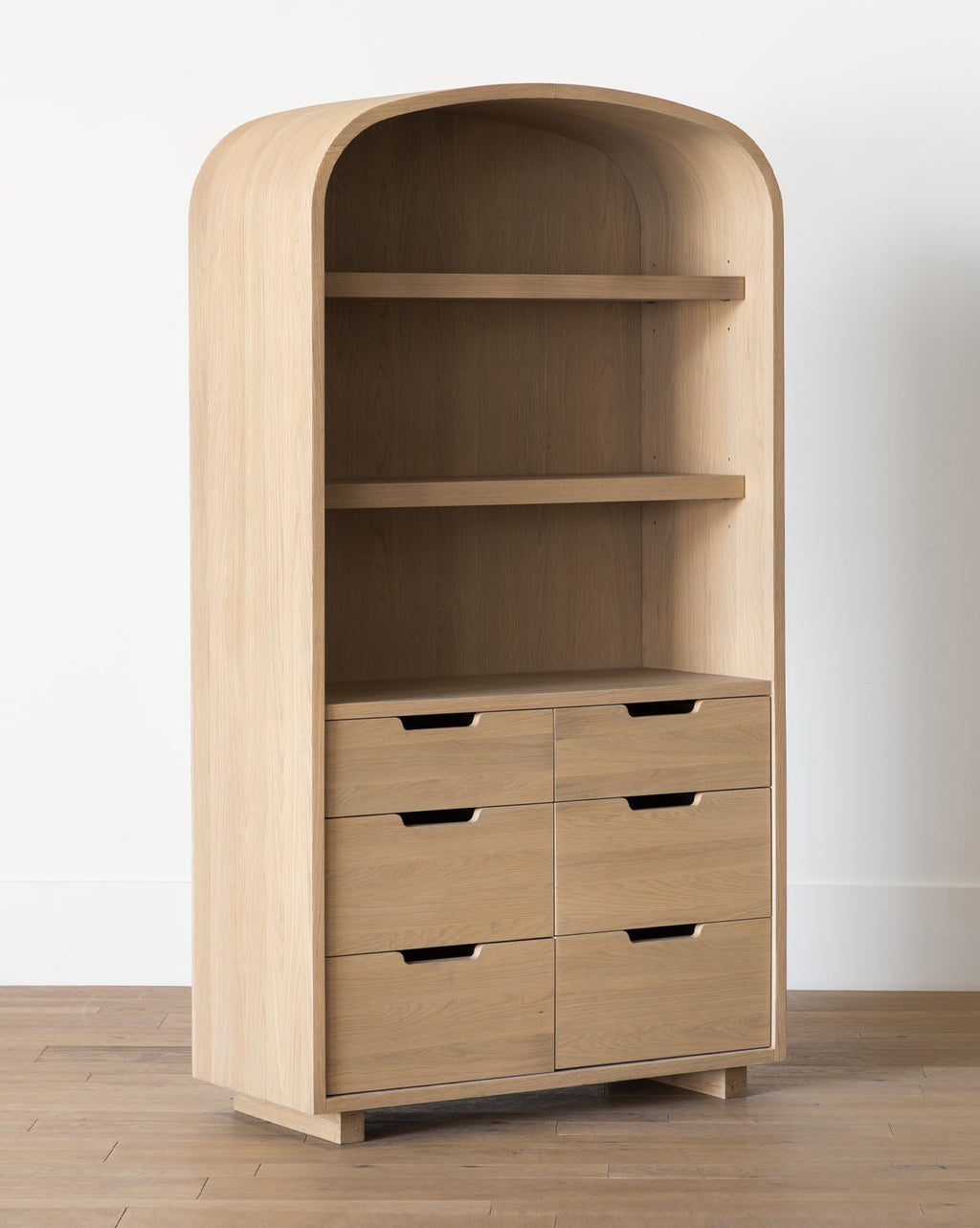 Modern Oak Cabinet with Arched Shape & Six Drawers for Living Room