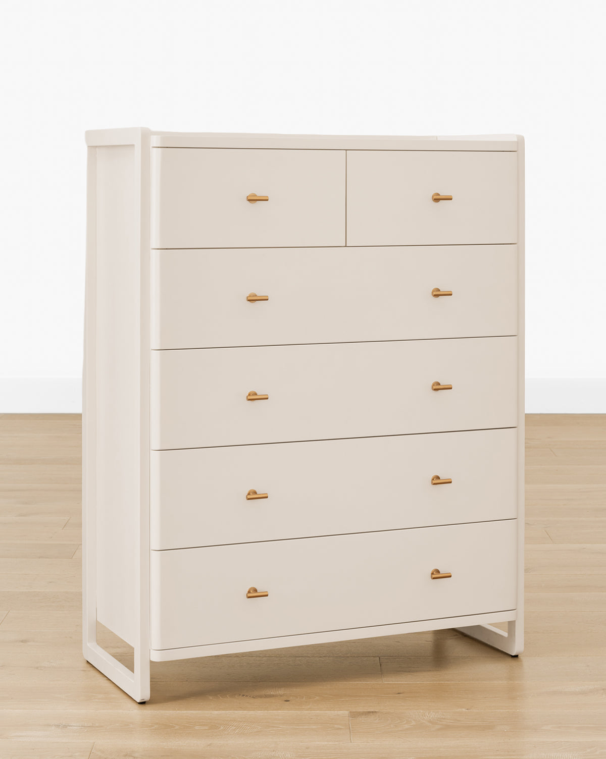 Classic Tallboy Dresser with Six Drawers & Brass Hardware for Bedroom