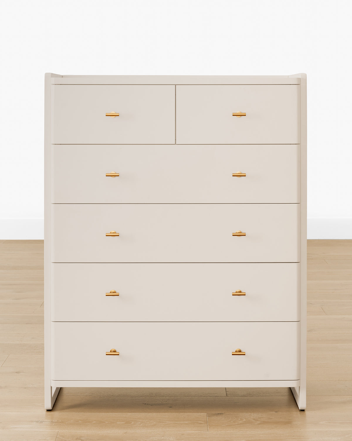 Classic Tallboy Dresser with Six Drawers & Brass Hardware for Bedroom
