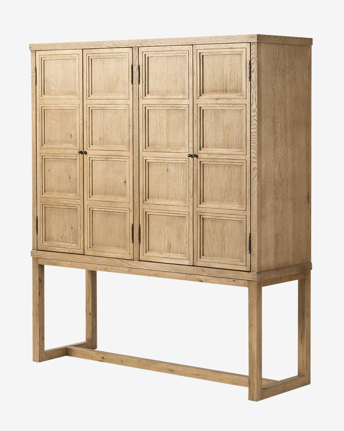Rustic Worn Oak Cabinet with Bronze Hardware for Living Room