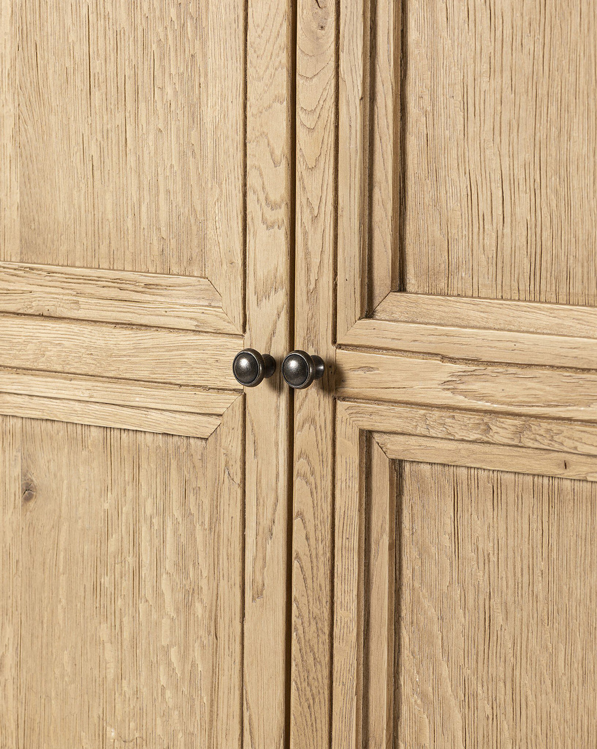 Rustic Worn Oak Cabinet with Bronze Hardware for Living Room
