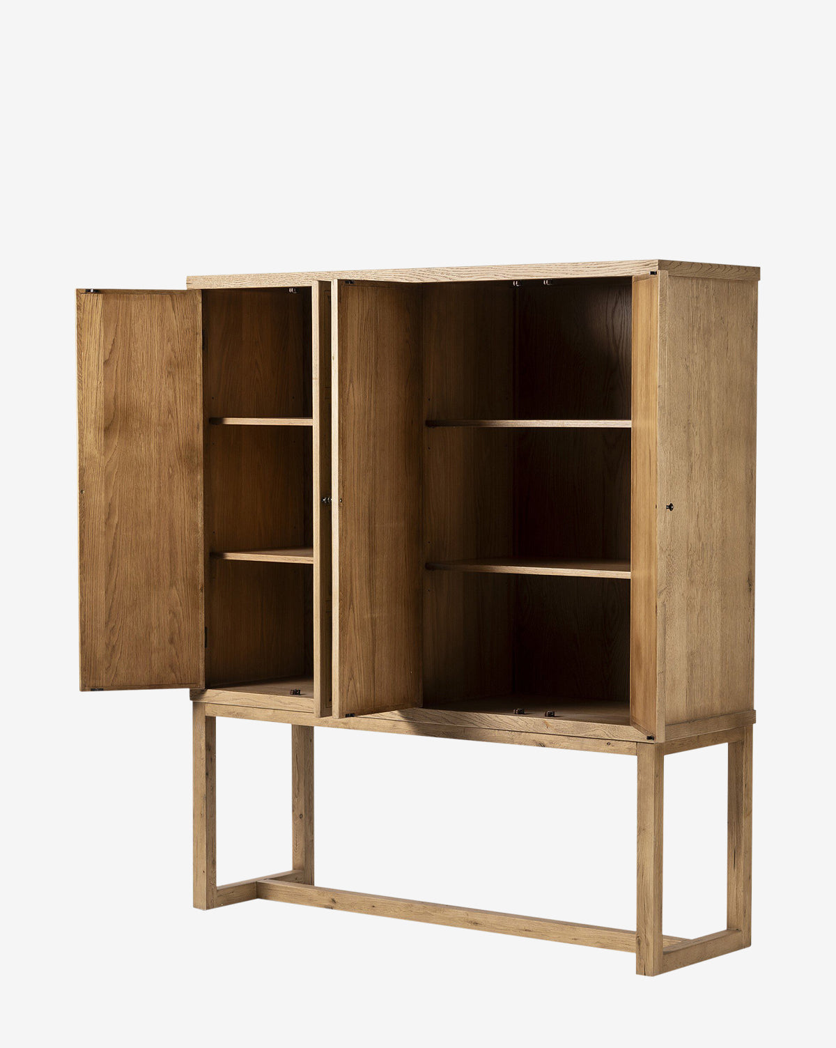 Rustic Worn Oak Cabinet with Bronze Hardware for Living Room