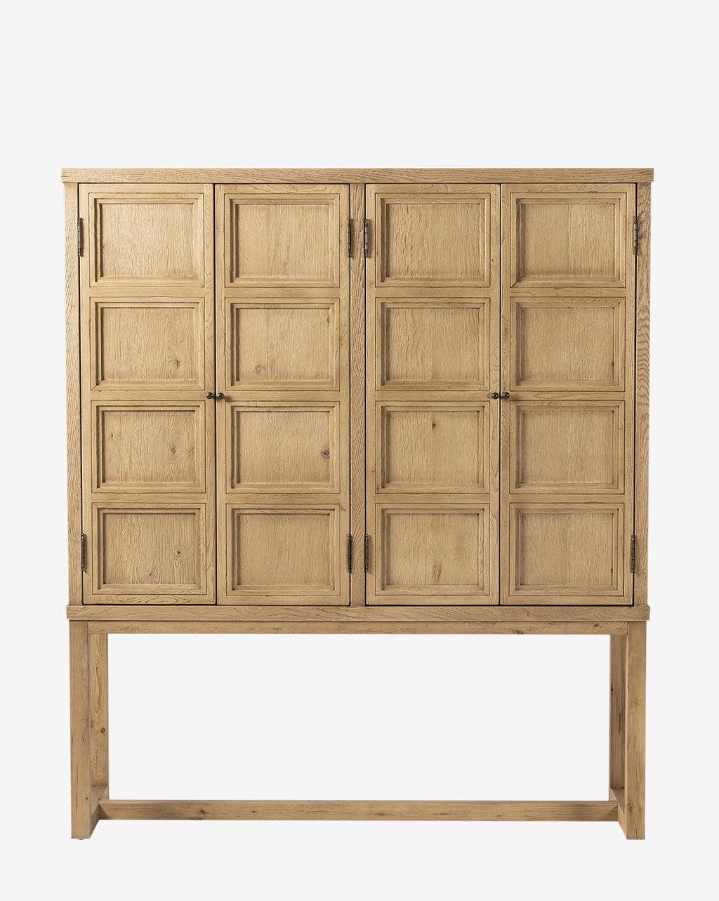 Rustic Worn Oak Cabinet with Bronze Hardware for Living Room